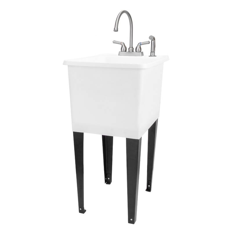 TEHILA White 16-Gallon Space Saver Utility Sink Laundry Tub with Gooseneck Faucet - Stainless Steel