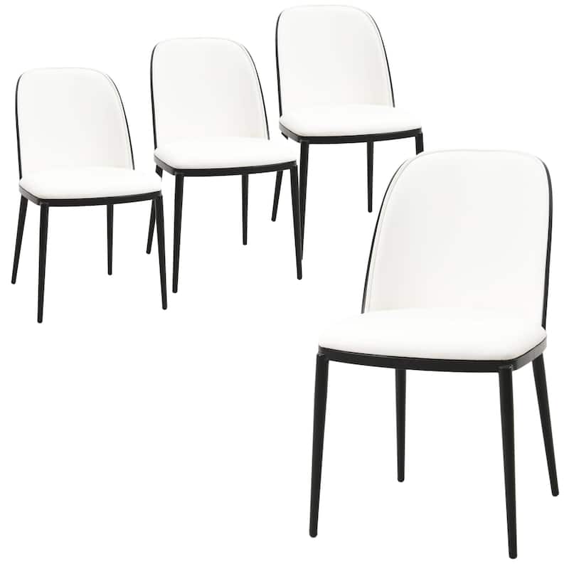 Dining Chair with Upholstered Seat Side Chair with MDF Wood Frame in Steel Set of 4 - Black/White