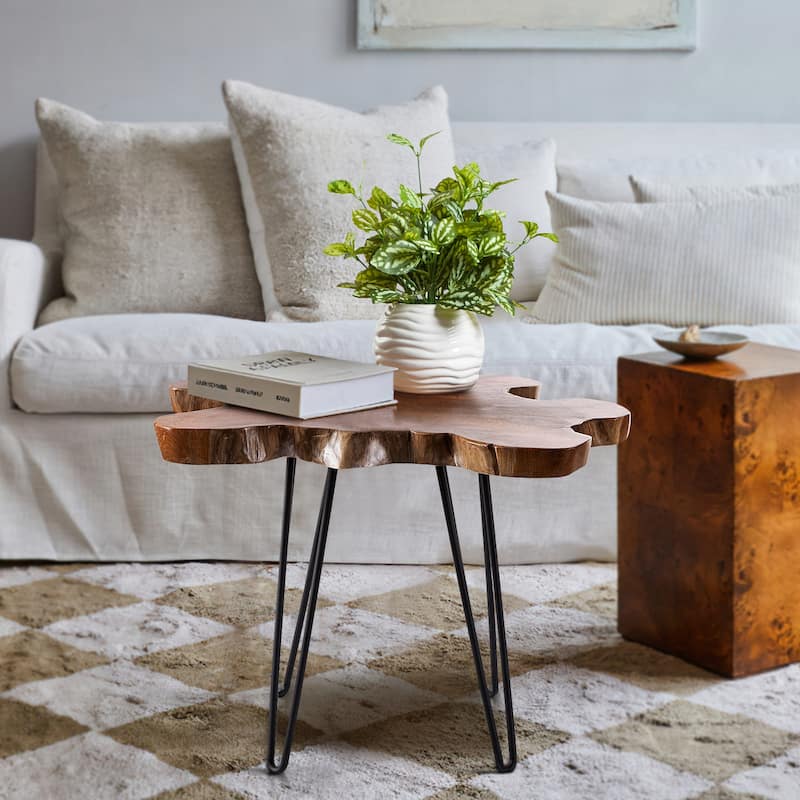 Greenage Solid Wood Teak Live Edge Natural Cut Coffee Table