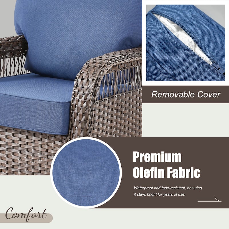 Pocassy Outdoor Fire Pit Table with Swivel Chair Sofa Ottoman Set.