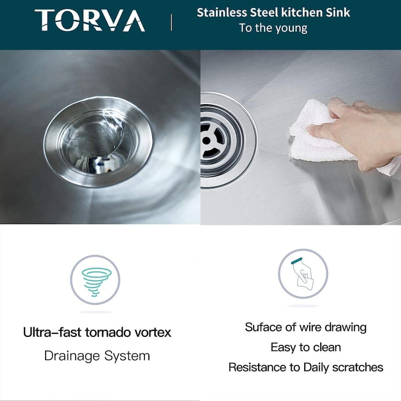 Torva 30 x 18 x 10 Kitchen Sink, 16 Gauge Stainless Steel Single Bowl Undermount Bar Sink