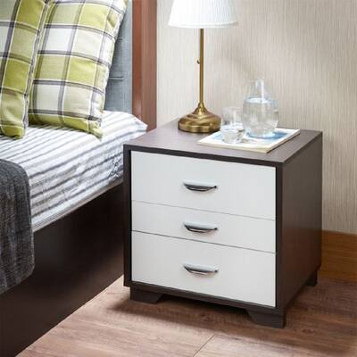 3 Drawers Nightstand in White & Espresso