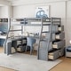 preview thumbnail 42 of 83, Wooden Loft Bed with 7 Storage Drawers and Bulit-in Desk, Twin/Full Size Loft Bedframe with Storage Shelves and Cabinet Grey - Full