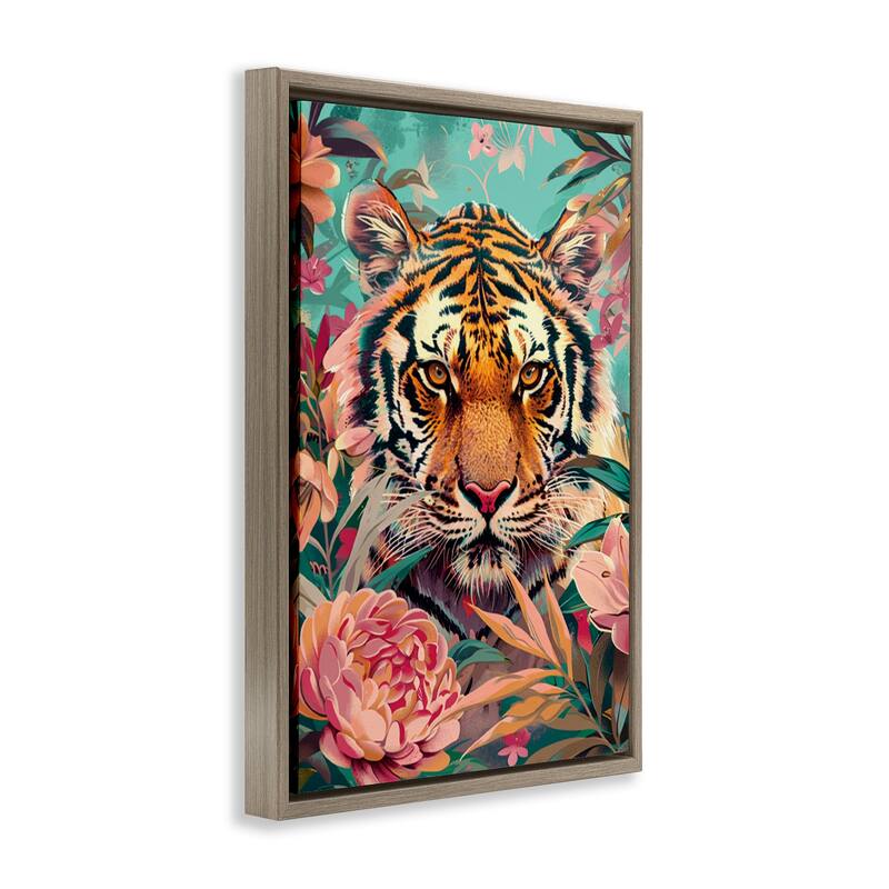 Stupell Fierce Tiger In Waiting Framed Floater Canvas Wall Art Design By LSR Design Studio
