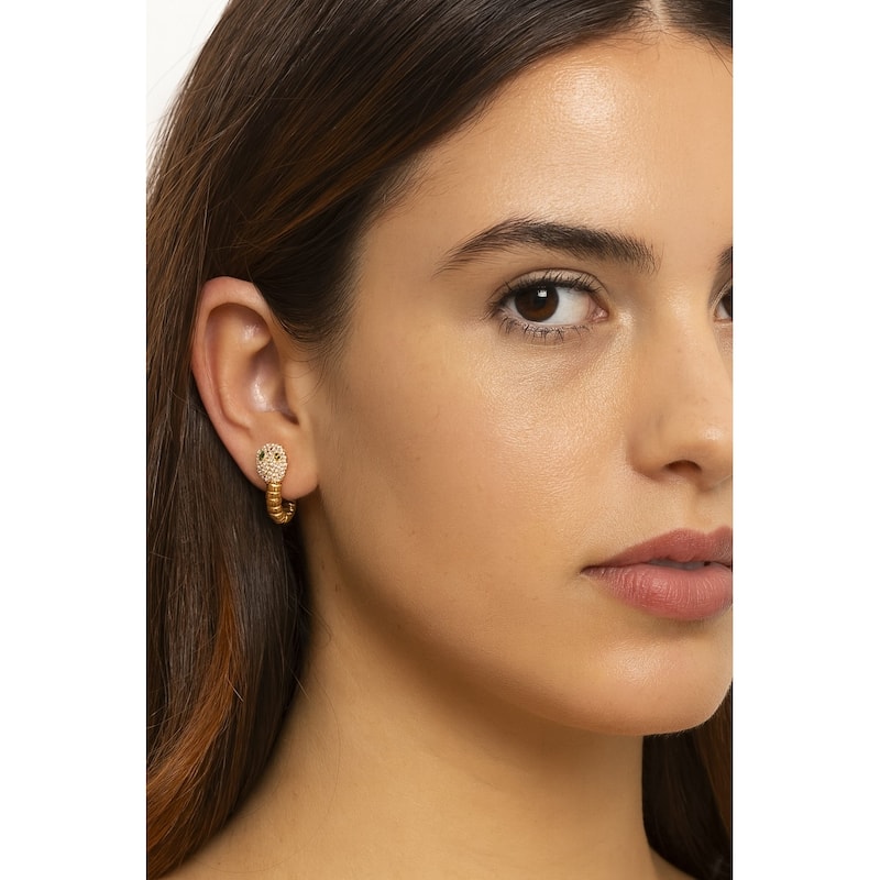 Cubic Zirconia Encrusted Snake with Green Crystal Eyes Earrings - 1"
