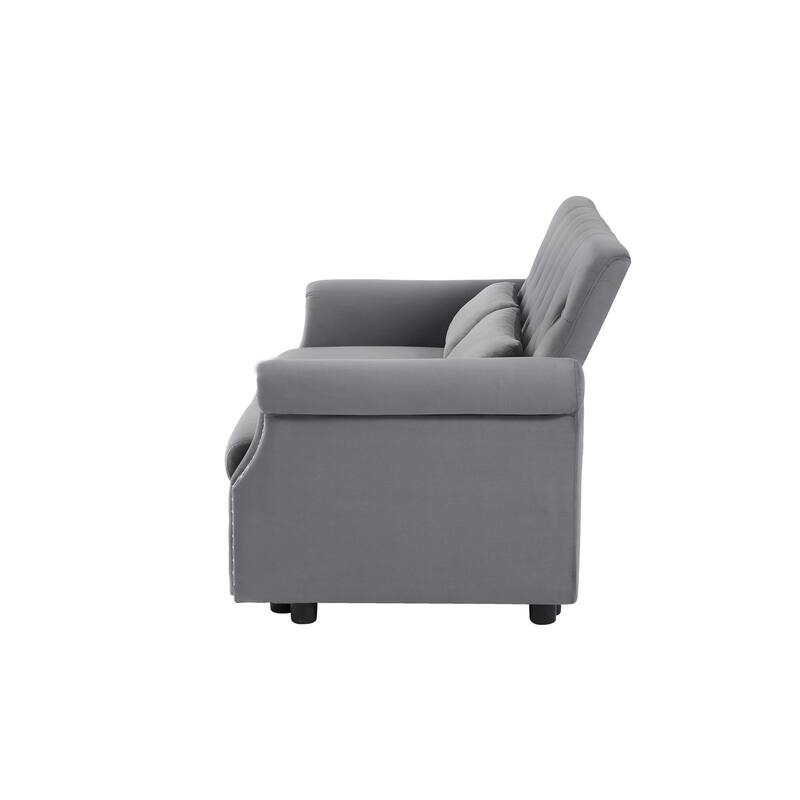 55" Velvet Convertible Pull-Out Loveseat Sleeper Sofa with 2 Pillows