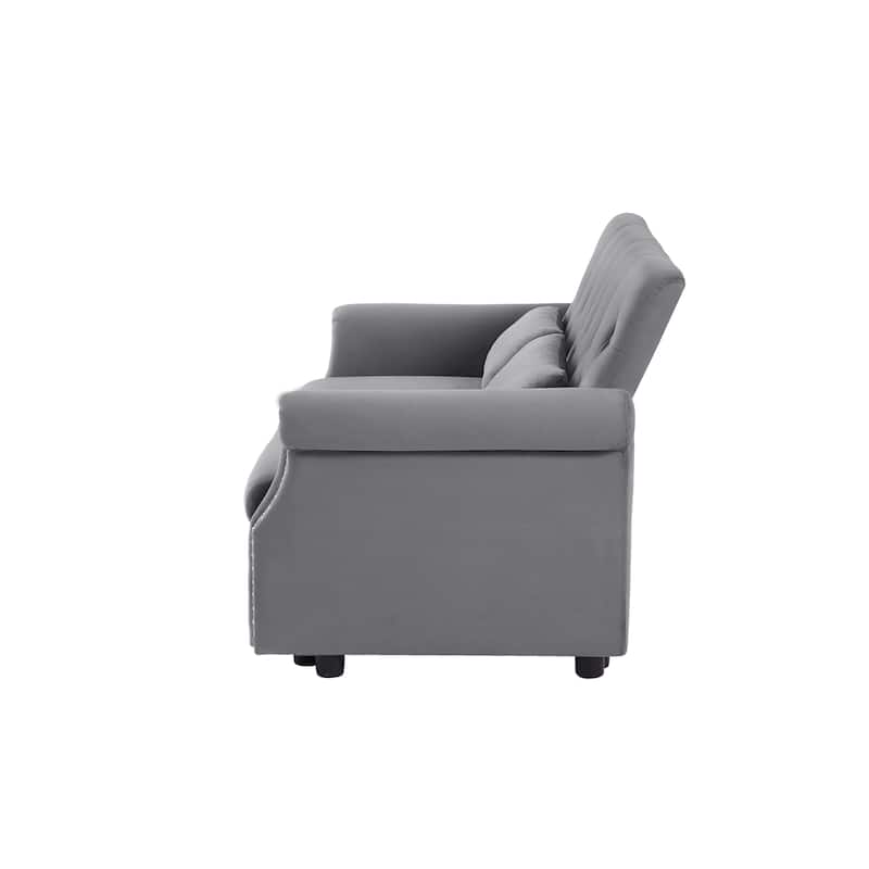 Velvet Pull Out Loveseat Sofa Convertible Sleeper Loveseat Bed with 2 Pillows Rivet Arm Lounge Couch Tufted Sofa