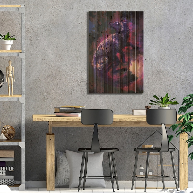Silver Fox Print On Wood by Louise Goalby - Multi-Color