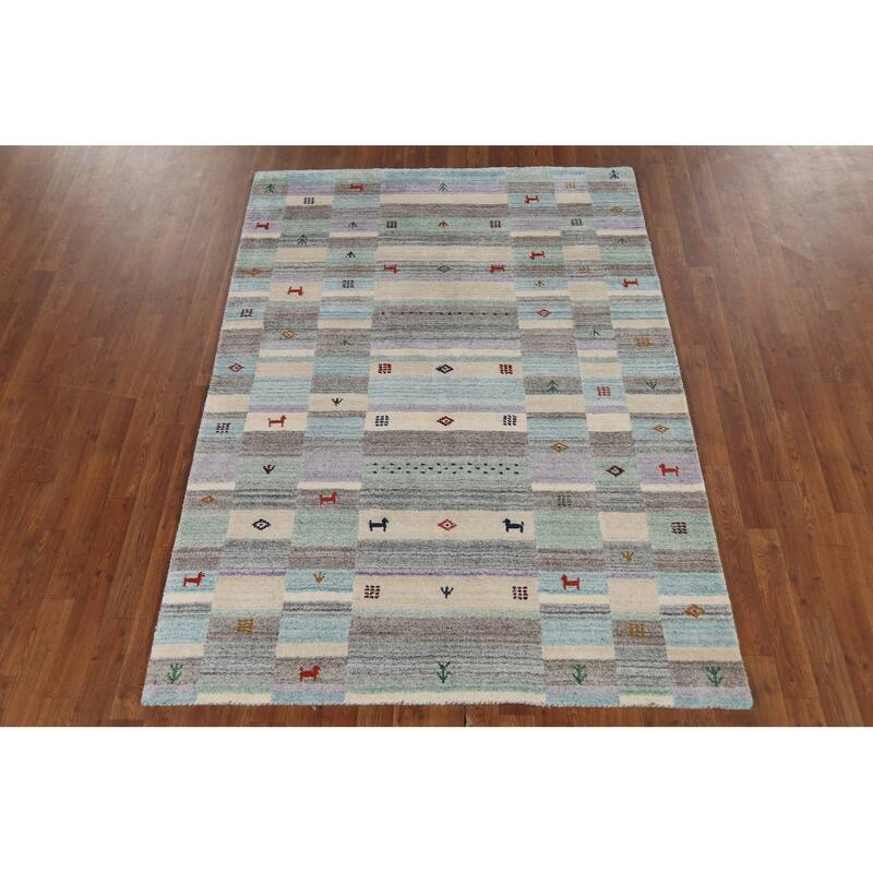 All-Over Tribal Gabbeh Indian Area Rug Hand-Knotted Wool Carpet - 4'9"x 6'6"