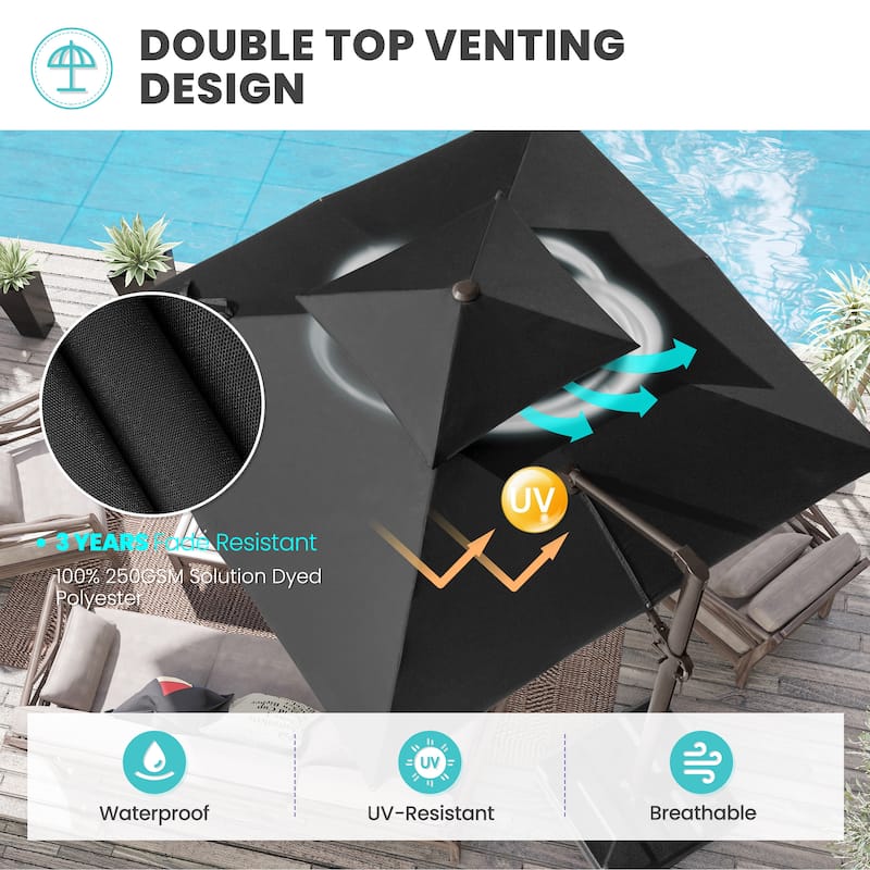 Outdoor Double Top Square 10 FT Offset Cantilever Hanging Patio Umbrella