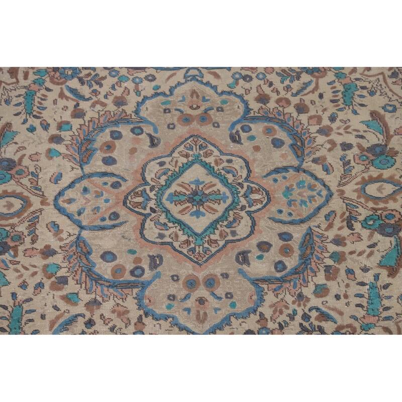 Over-Dyed Tabriz Persian Vintage Area Rug Handmade Beige Wool Carpet - 6'9"x 9'1"