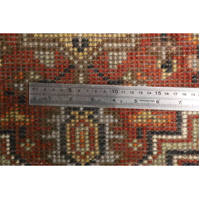 Hand Knotted Oriental 100% Wool Carpet Traditional Geometric Oranges & Rust Heriz (serapi) Runner Rug - 7' 11'' X 2' 0''