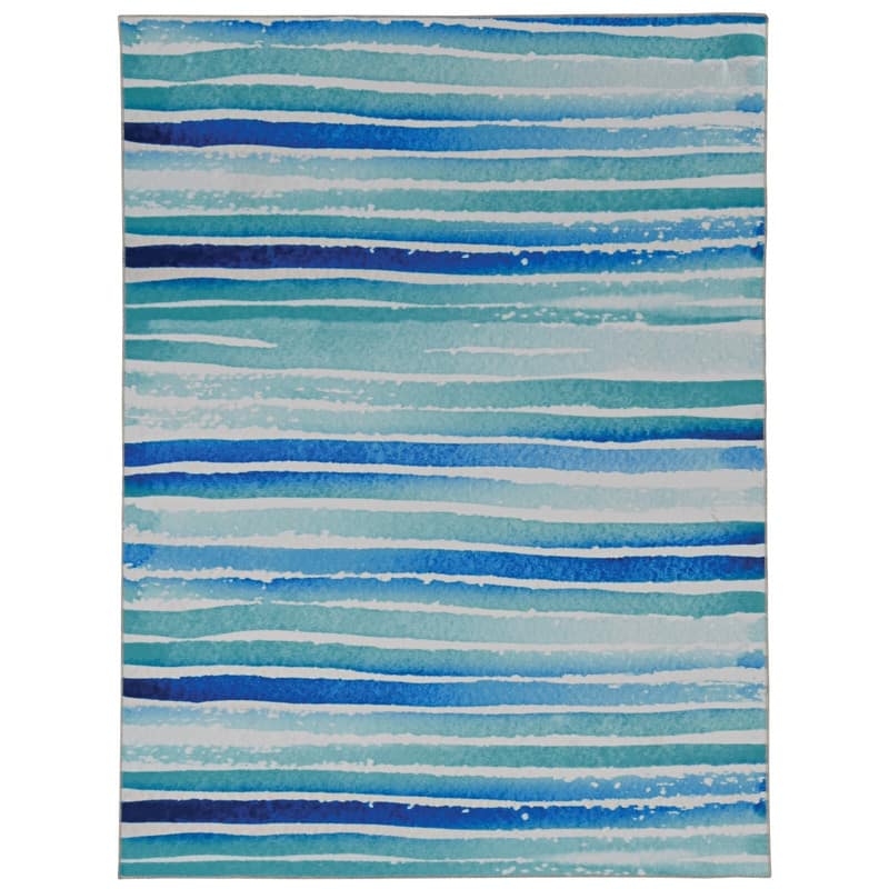 Janna Machine Washable Watercolor Ivory and Blue Area Rug