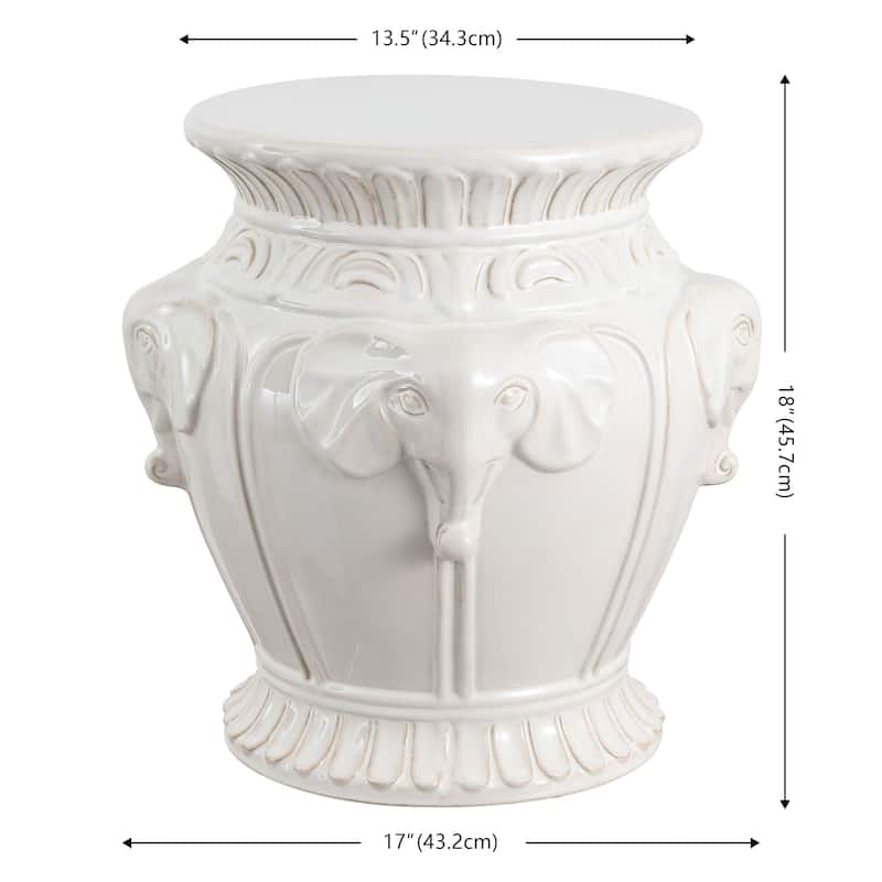 Anita 18" Classic Vintage Ceramic Indoor/Outdoor 4-Elephant Garden Stool, By