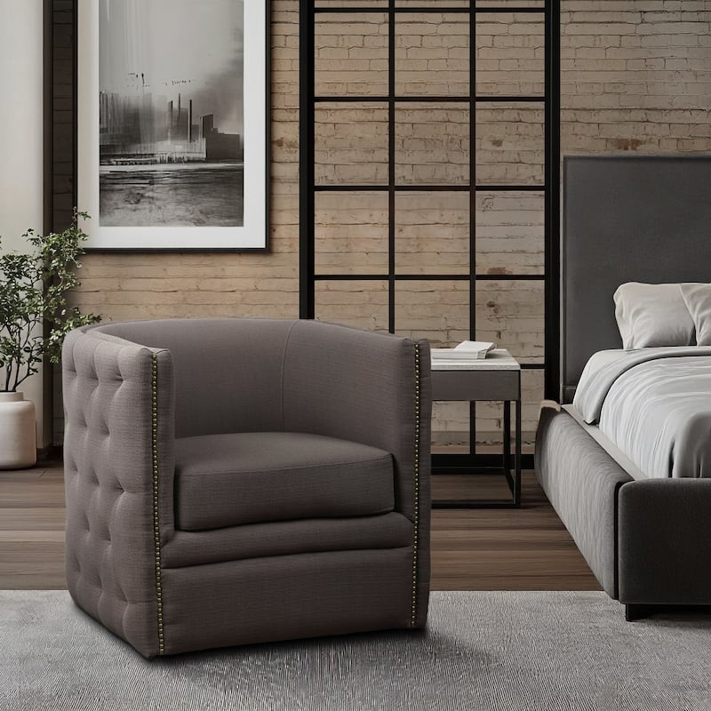 Madison Park Capstone 360-degree Swivel Barrel chair with Tufting and Nail heads