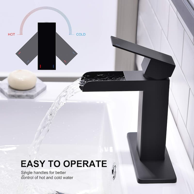 PROOX Bathroom Waterfall Faucet Single Handle with Drain Assembly