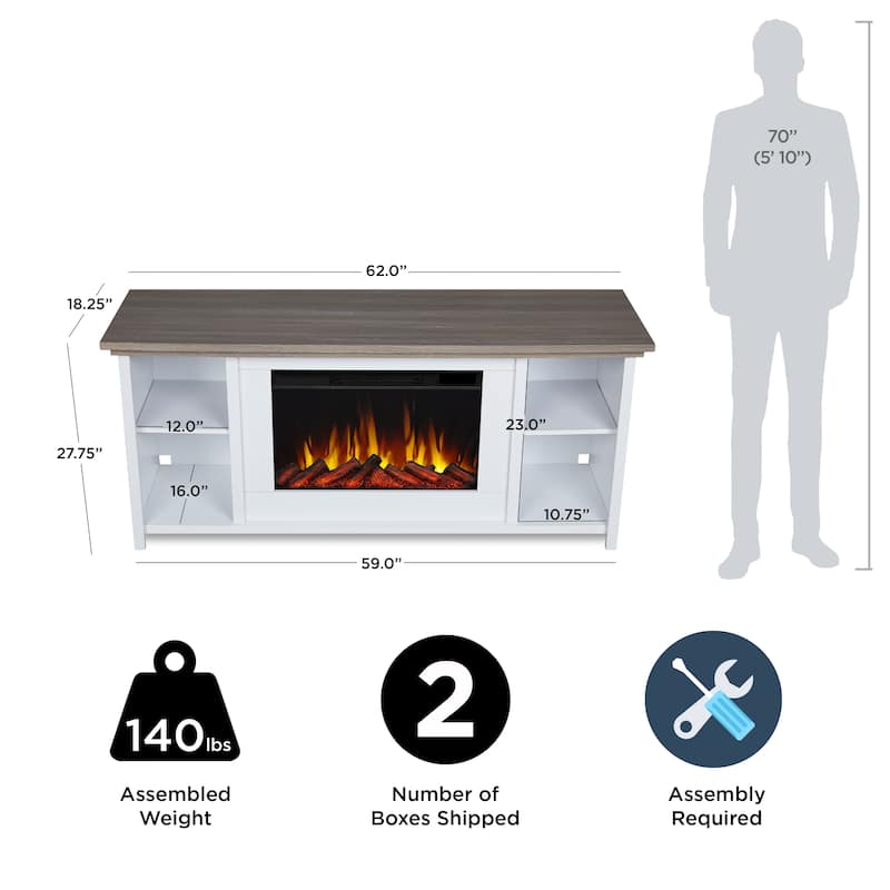 Tramore 62" Slim Electric Fireplace TV Stand in White by Real Flame