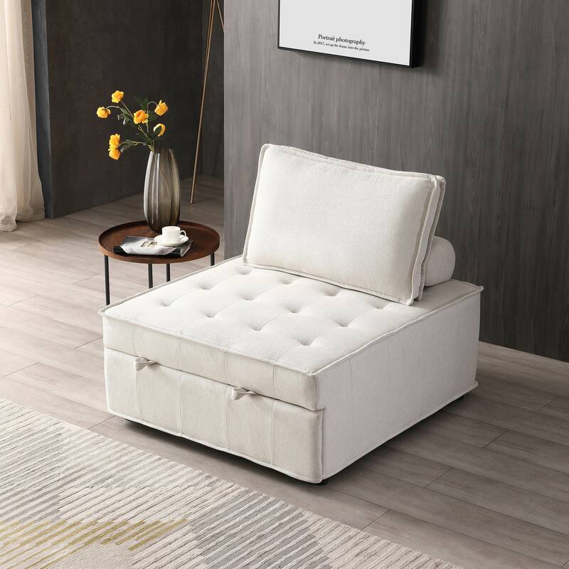 Multipurpose Linen Fabric Ottoman Lazy Sofa Pulling Out Sofa Bed
