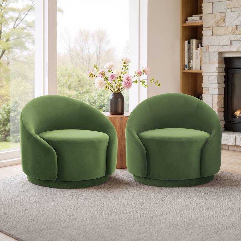 35" W Modern Upholstered Velvet/ Boucle Barrel Swivel Chair