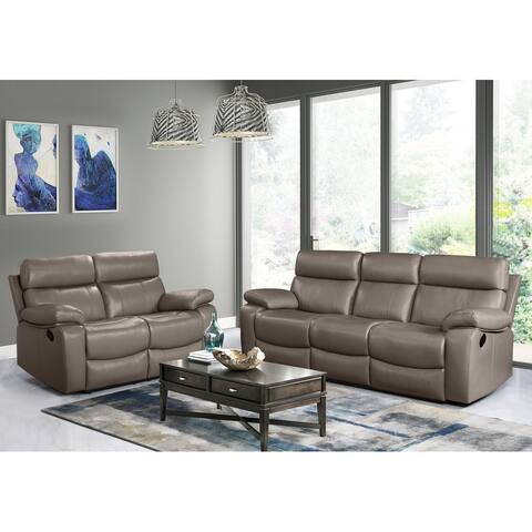 Abbyson Clayton 2 Piece Top Grain Leather Manual Reclining Sofa and Loveseat Set