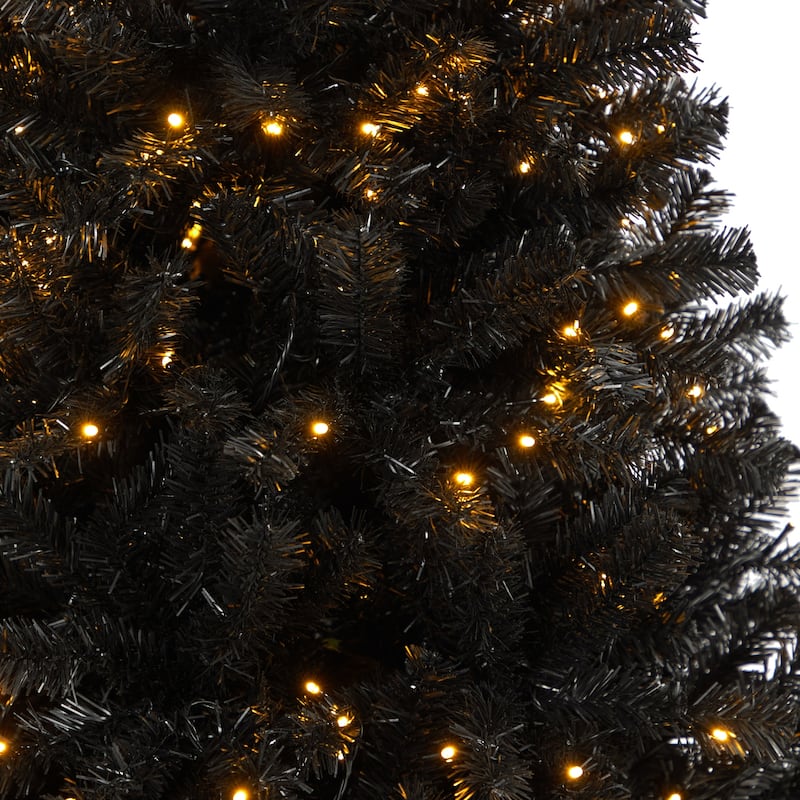 Black Artificial Christmas Tree 6Ft with Lights - Holiday Decor, Festive Tree, Indoor Xmas Tree - 72