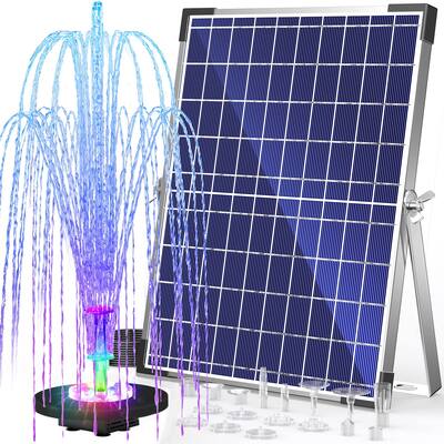 Solar Fountain Pump Built-in 4400mAh Battery Backup, 15W Solar Water Pump with Colorful LED Lights, Solar Birdbath Fountain Pump