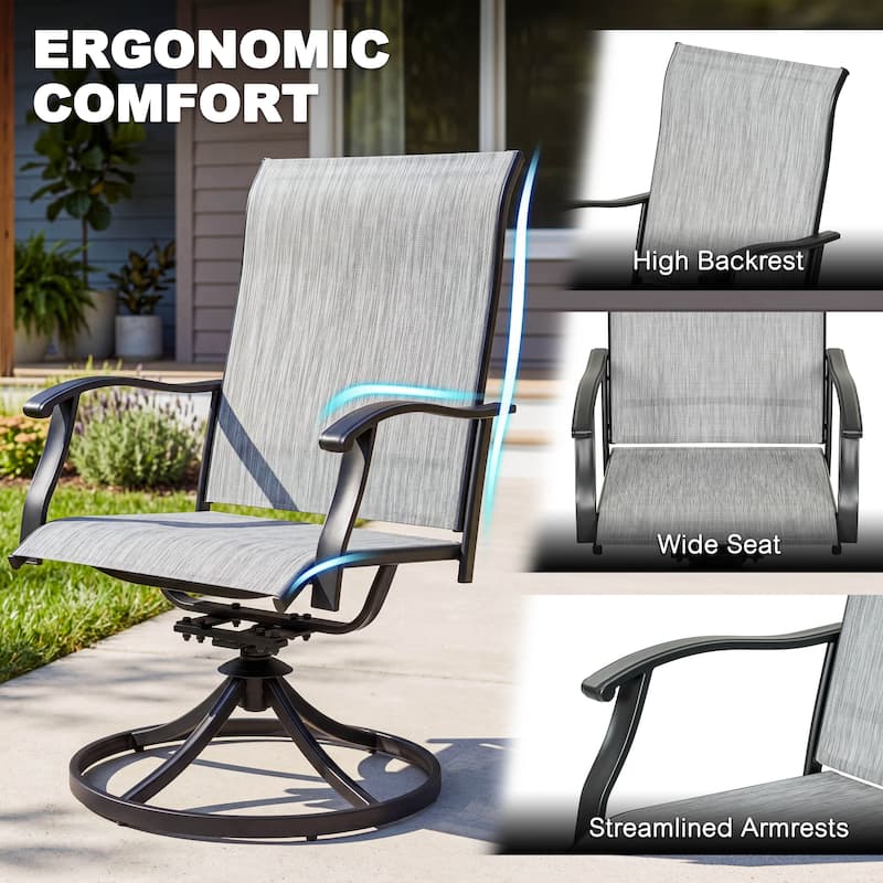 Nuu Garden Swivel Textilene and Iron Outdoor Patio Chairs with Powder-coated Finish