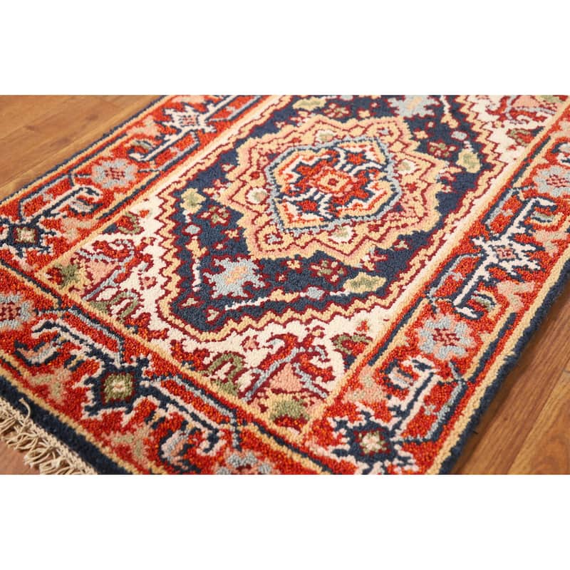 Navy Blue & Orange Heriz Serapi Foyer Rug Handmade Wool Carpet - 2'0" x 3'0"
