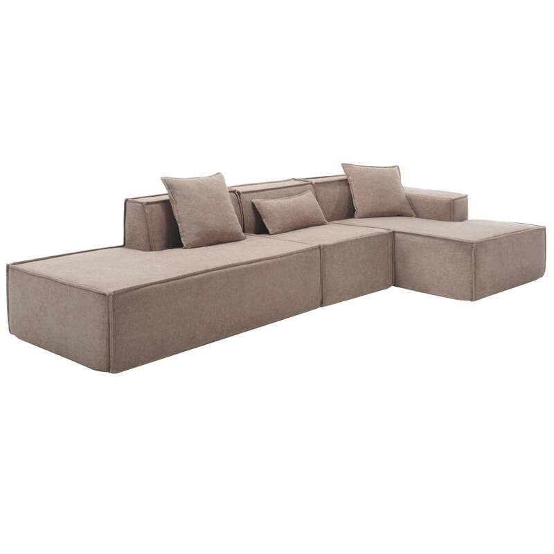 129.5'' Minimalist Modular L-Shaped 4-Seat Sofa Set with Chaise