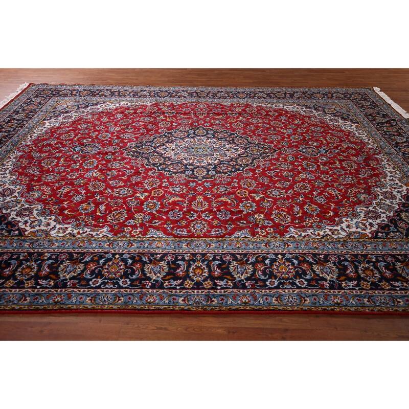 Red Medallion Kashan Turkish Rug Traditional Machine-Made Carpet - 9'7" x 12'5"