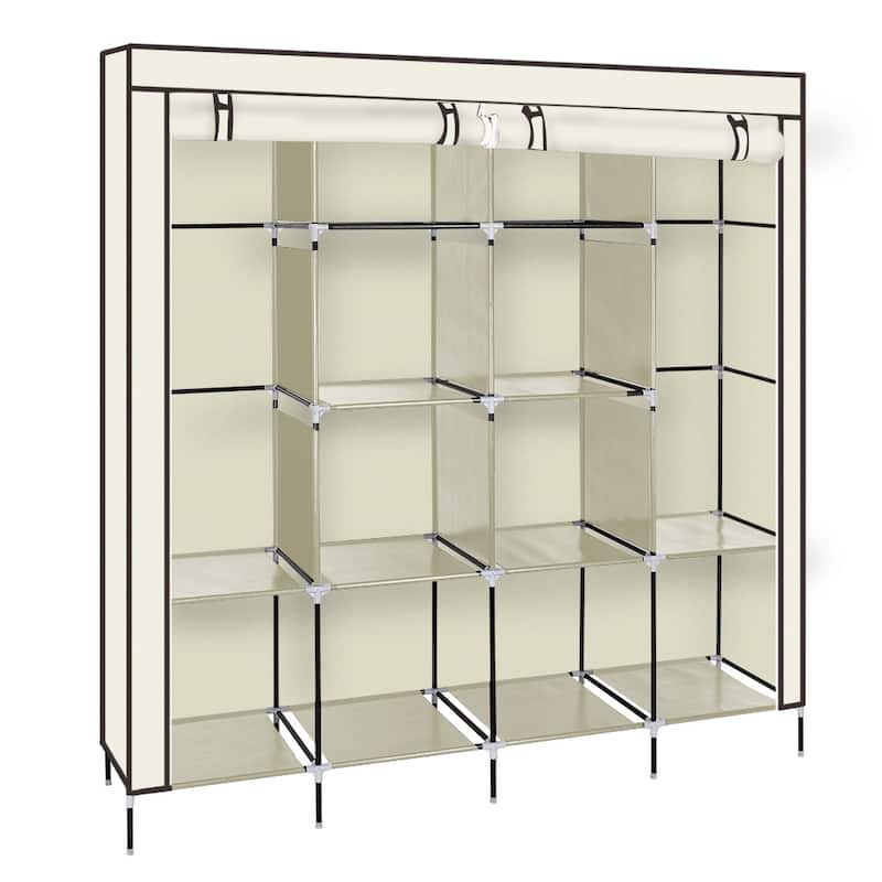 Clothes Closet Portable Wardrobe 12-shelf 4-pocket Storage Rack