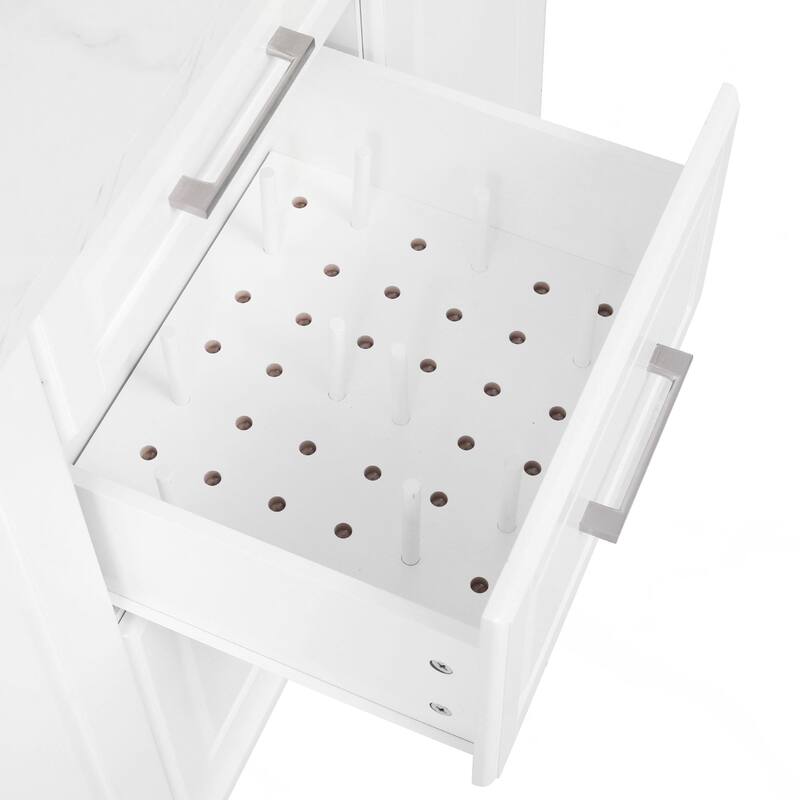 Kitchen Island with Storage Tilt Trash Can Cabinet and Pull Out Cabinet Organizer - White