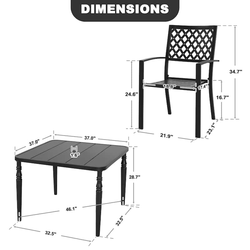 5-Piece Ergonomic Patio Outdoor Metal Dining Set with Umbrella Hole