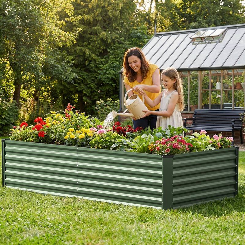 Meyreso 6ft x 3ft x 2ft Galvanized Metal Raised Garden Bed, Durable Outdoor Planter, Rust Resistant, Safety Edging