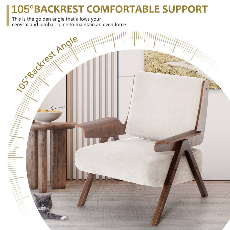 Accent Chair for Living Room, Mid Century Modern Fabric Chair with Oak Leg, Upholstered Comfy Side Chair for Balcony