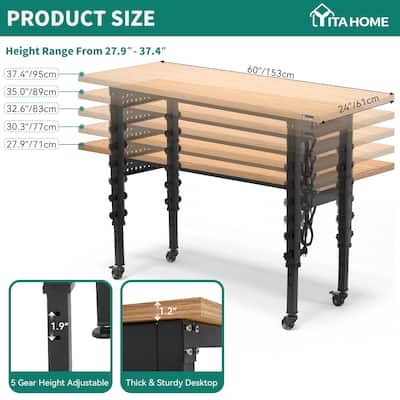 60" W Adjustable Height Workbench - 60