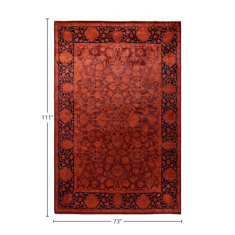 Fine Vibrance, One-of-a-Kind Hand-Knotted Area Rug - Red, 6' 1" x 9' 3" - 6' 1" x 9' 3"