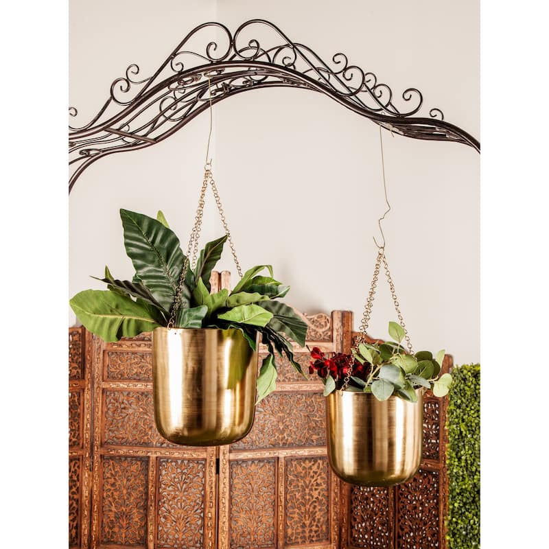 Black, Gold or Silver Metal Indoor Outdoor Hanging Dome Wall Planter with Chain (Set of 2)