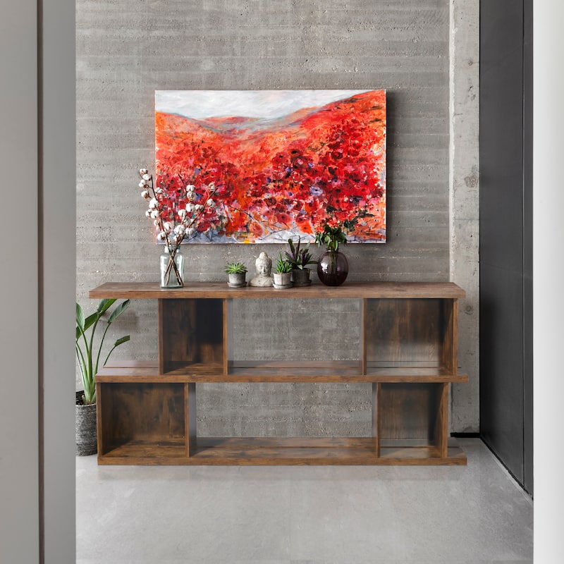 Davee Adjustable Antique Rustic Wood Bookcase - 29.5" H x 63" W x 12.6" D - 29.5" H x 63" W x 12.6" D - Antique Rustic Wood