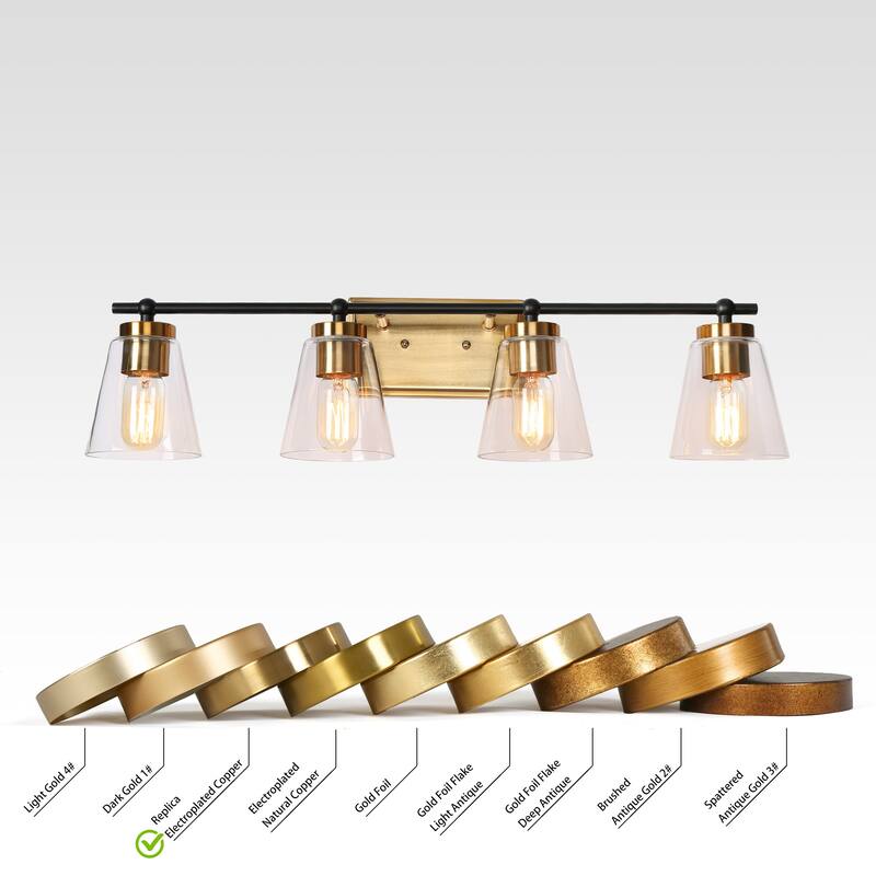 Modern 3/4-Light Black Gold Bathroom Vanity Lights Cone Glass Wall Sconce