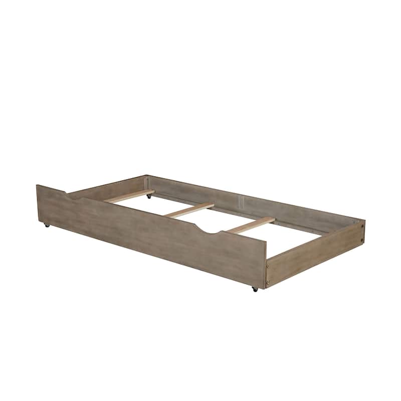 Furniture of America Lanister 2-Piece Wood Wire-Brushed Warm Grey Kids Panel Bed and Nightstand Set with Trundle