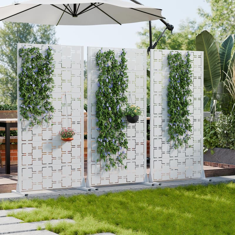 Modern Metal Privacy Screen Outdoor Decorative Partition with Stable Base Hanging Plant-Friendly Panel - 60"H x 30"W