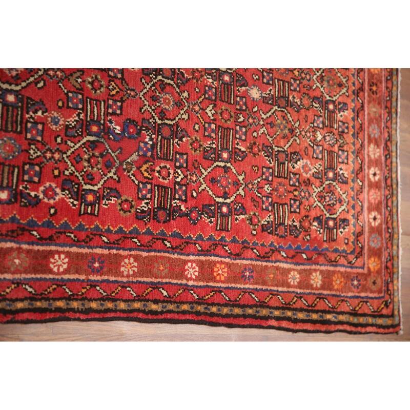 Hand Knotted Oriental 100% Wool Carpet Traditional All-Over Red Mahal Runner Rug - 9' 8'' X 3' 6''