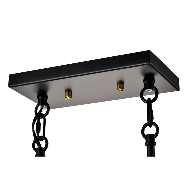 5-Light Matte Black and Gold Rectangular Kitchen Island Light with Glass Shades