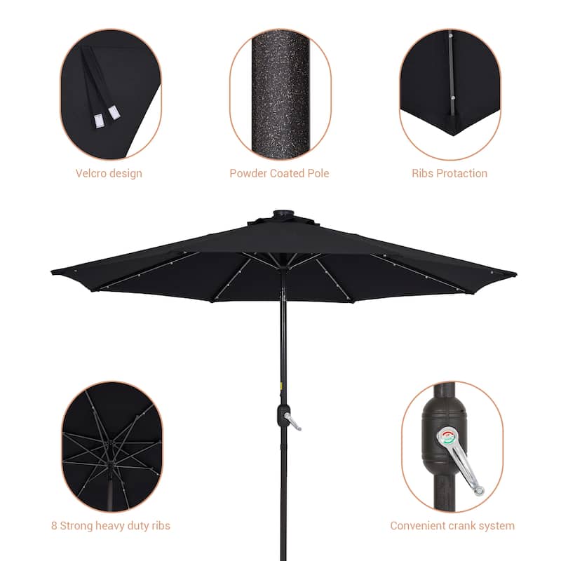 LIVOOSUN LED 9ft Patio Umbrella Market Umbrella Steel Tilt w/Crank