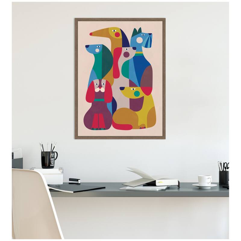 Kate and Laurel Abstract Retro Modern Dogs 02 by Rachel Lee Framed Canvas Wall Art Print