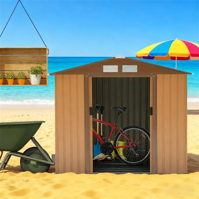 7' x 4' Outdoor Storage Shed, Garden Tool House w/ Foundation Kit Vents