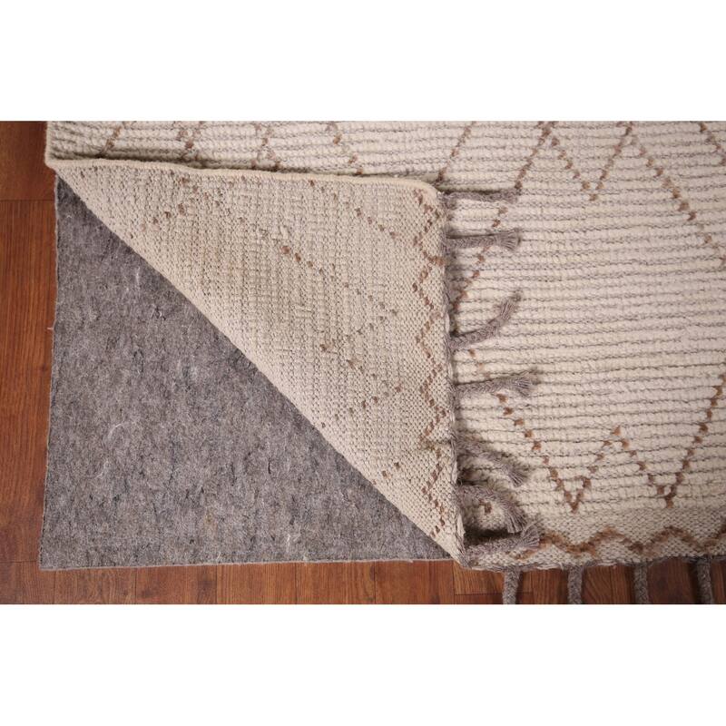 Ivory Trellis Moroccan Oriental Runner Rug Hand-Knotted Wool Carpet - 3'9"x 13'0"