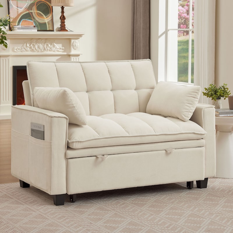 48.03" Pin Striped Fabric 3 in 1 Convertible 2 Seater Sleeper Sofa Bed