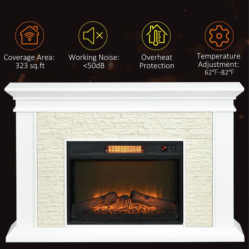 HOMCOM 31.5" Electric Fireplace with Mantel, 1400W Freestanding Fireplace Heater with Remote Control